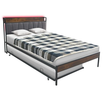 Pat cu pat cu somieră şi pat suplimentar extensibil, 140x200, negru/gri, NORDO