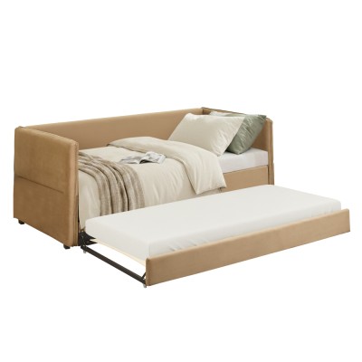 Pat cu pat suplimentar extensibil, maro, 90x200, TALNIA