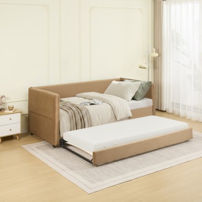 Pat cu pat suplimentar extensibil, maro, 90x200, TALNIA