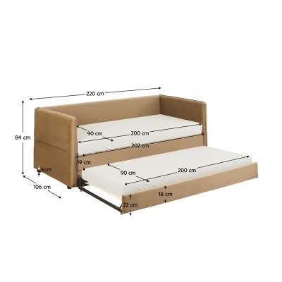 Pat cu pat suplimentar extensibil, maro, 90x200, TALNIA