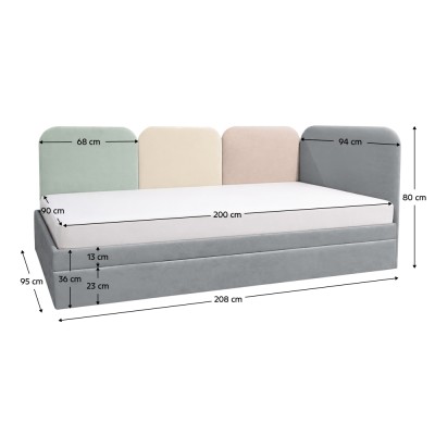 Pat cu pat suplimentar, gri/amestec de culori, 90x200, DUHA