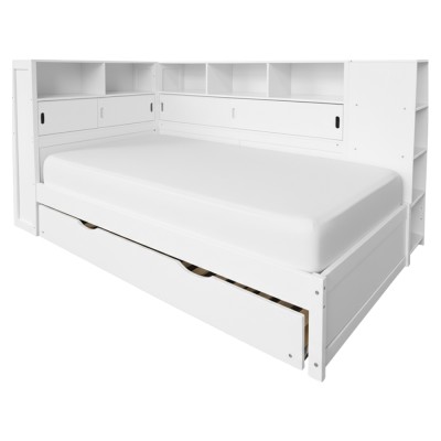 Pat cu rafturi şi pat suplimentar, alb, 90x200, LENDON