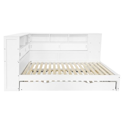 Pat cu rafturi şi pat suplimentar, alb, 90x200, LENDON