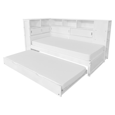 Pat cu rafturi şi pat suplimentar, alb, 90x200, LENDON