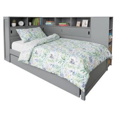 Pat cu rafturi şi pat suplimentar, gri, 90x200, LENDON