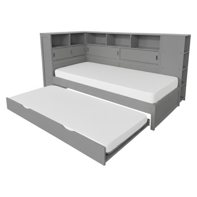Pat cu rafturi şi pat suplimentar, gri, 90x200, LENDON