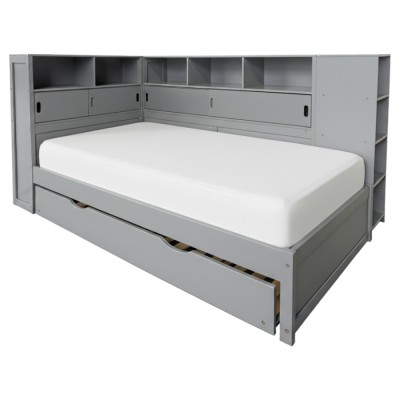 Pat cu rafturi şi pat suplimentar, gri, 90x200, LENDON