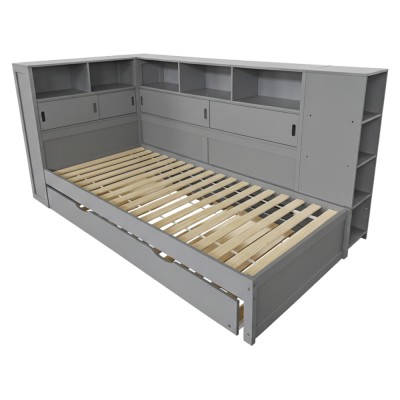 Pat cu rafturi şi pat suplimentar, gri, 90x200, LENDON