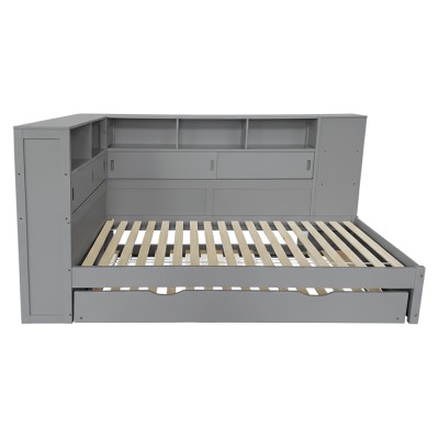 Pat cu rafturi şi pat suplimentar, gri, 90x200, LENDON