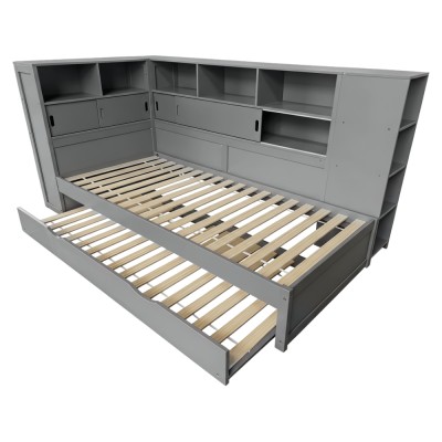 Pat cu rafturi şi pat suplimentar, gri, 90x200, LENDON