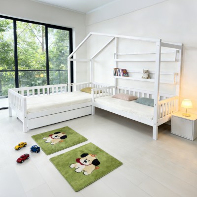 Pat cu şipci pentru 2 copii, 90x200 +70x140 cm, alb, ENOLA