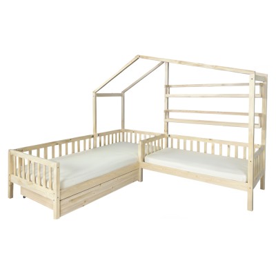 Pat cu şipci pentru 2 copii, 90x200 +70x140 cm, natural, ENOLA