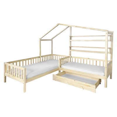 Pat cu şipci pentru 2 copii, 90x200 +70x140 cm, natural, ENOLA