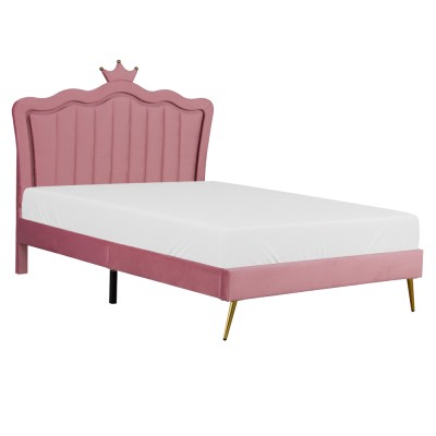 Pat cu somieră, 140x200, ţesătură roz Velvet, RANIA