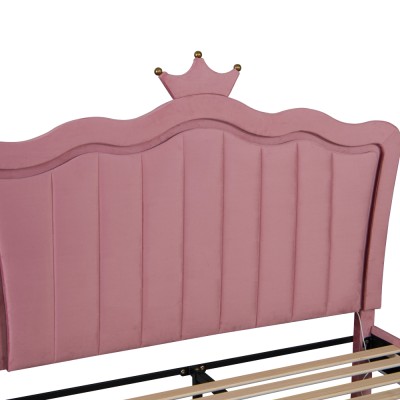 Pat cu somieră, 140x200, ţesătură roz Velvet, RANIA