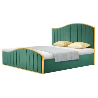 Pat cu somieră, 160x200, verde ţesătură Velvet/gold crom auriu, GEORGIA