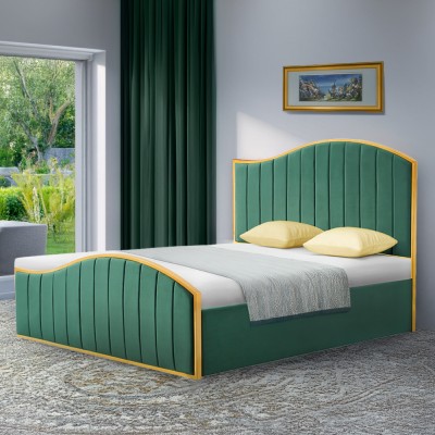 Pat cu somieră, 160x200, verde ţesătură Velvet/gold crom auriu, GEORGIA