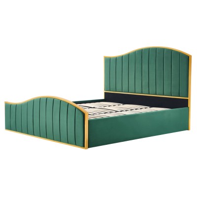 Pat cu somieră, 160x200, verde ţesătură Velvet/gold crom auriu, GEORGIA