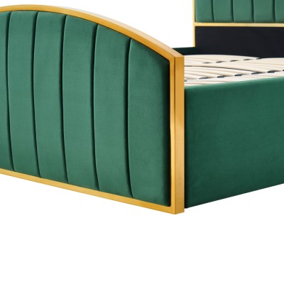 Pat cu somieră, 160x200, verde ţesătură Velvet/gold crom auriu, GEORGIA