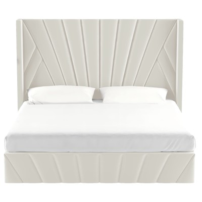 Pat cu somieră, 200x200, ţesătură bej Velvet, PENELOPE
