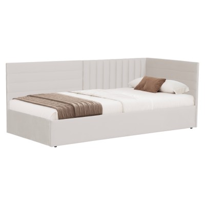 Pat cu somieră, 90x200, ţesătură crem Velvet, MEVIA