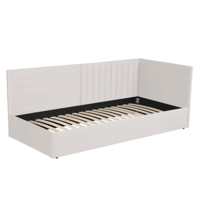 Pat cu somieră, 90x200, ţesătură crem Velvet, MEVIA