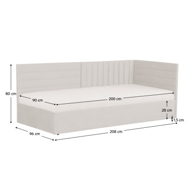 Pat cu somieră, 90x200, ţesătură crem Velvet, MEVIA