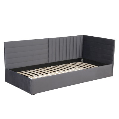 Pat cu somieră, 90x200, ţesătură gri Velvet, MEVIA