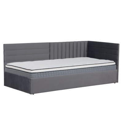 Pat cu somieră, 90x200, ţesătură gri Velvet, MEVIA