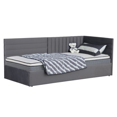Pat cu somieră, 90x200, ţesătură gri Velvet, MEVIA