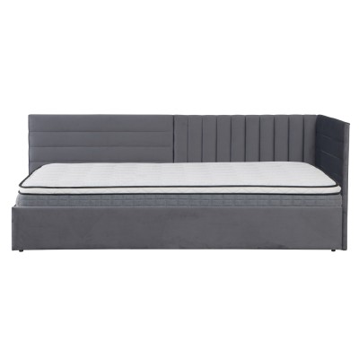 Pat cu somieră, 90x200, ţesătură gri Velvet, MEVIA