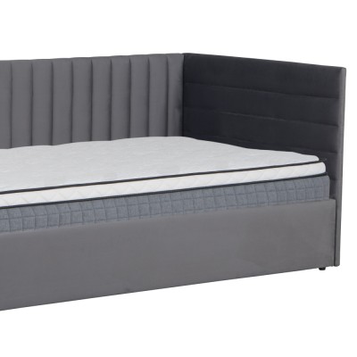 Pat cu somieră, 90x200, ţesătură gri Velvet, MEVIA