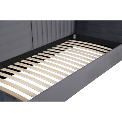 Pat cu somieră, 90x200, ţesătură gri Velvet, MEVIA