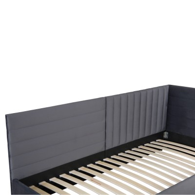 Pat cu somieră, 90x200, ţesătură gri Velvet, MEVIA