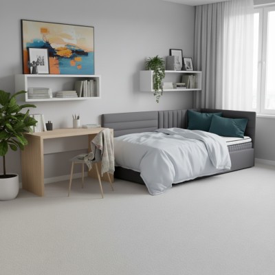 Pat cu somieră, 90x200, ţesătură gri Velvet, MEVIA