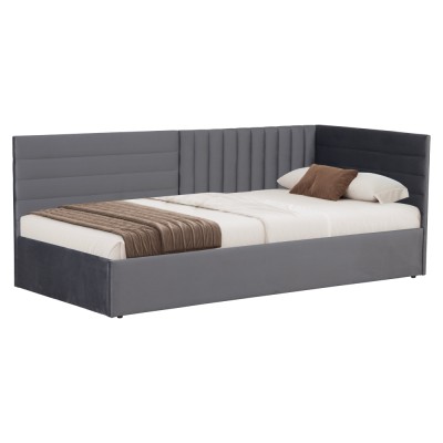 Pat cu somieră, 90x200, ţesătură gri Velvet, MEVIA