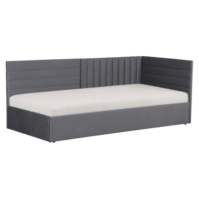 Pat cu somieră, 90x200, ţesătură gri Velvet, MEVIA