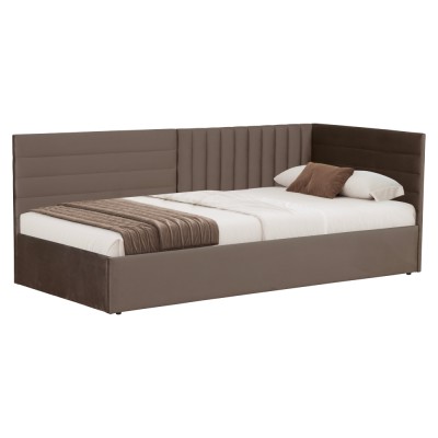 Pat cu somieră, 90x200, ţesătură maro Velvet, MEVIA