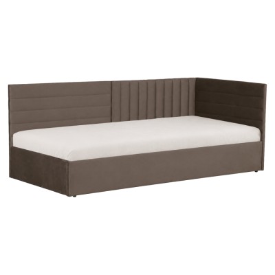 Pat cu somieră, 90x200, ţesătură maro Velvet, MEVIA