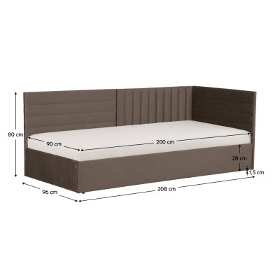 Pat cu somieră, 90x200, ţesătură maro Velvet, MEVIA