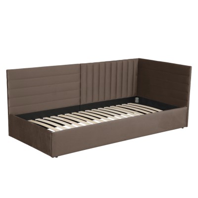 Pat cu somieră, 90x200, ţesătură maro Velvet, MEVIA