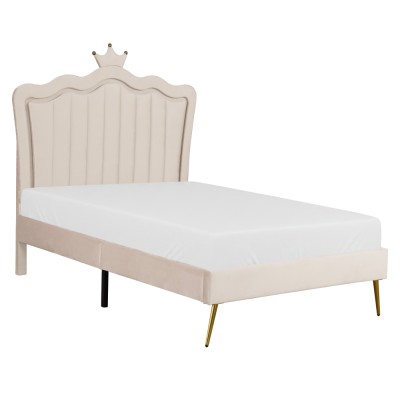 Pat cu somieră, 90x200, ţesătură Velvet bej, RANIA