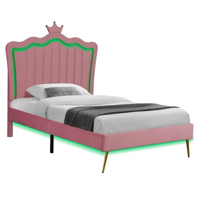 Pat cu somieră, 90x200, ţesătură Velvet roz, RANIA
