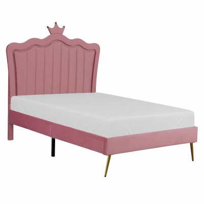 Pat cu somieră, 90x200, ţesătură Velvet roz, RANIA
