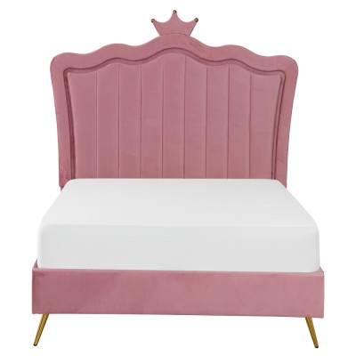 Pat cu somieră, 90x200, ţesătură Velvet roz, RANIA