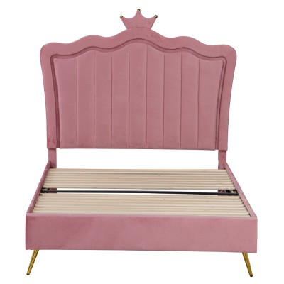 Pat cu somieră, 90x200, ţesătură Velvet roz, RANIA