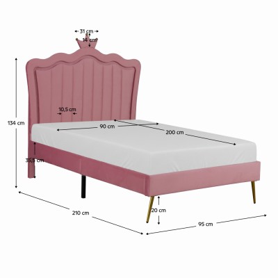 Pat cu somieră, 90x200, ţesătură Velvet roz, RANIA