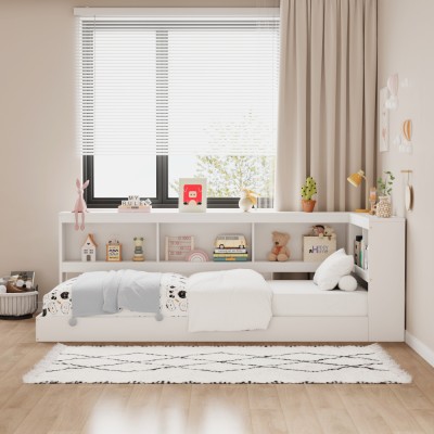 Pat cu somieră, alb, 90x200, TOSIA