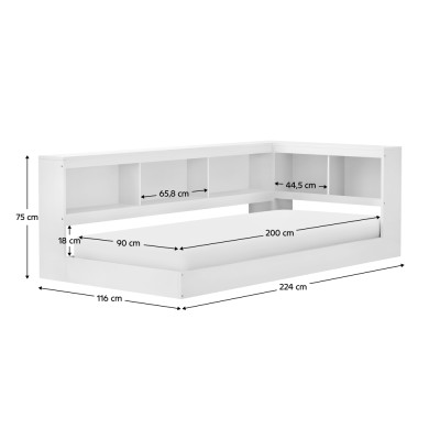 Pat cu somieră, alb, 90x200, TOSIA