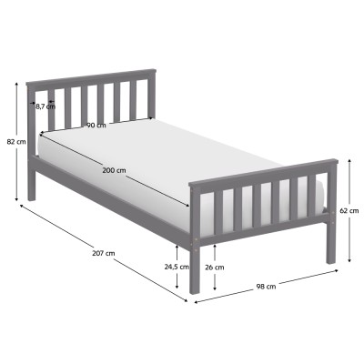 Pat cu somieră, gri, 90x200, ANATRA